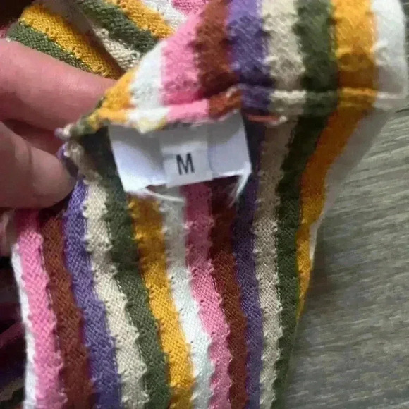 Maison Montagut Balloon Short Sleeve Striped Sweater with Crochet Detail Size M - Picture 4 of 6